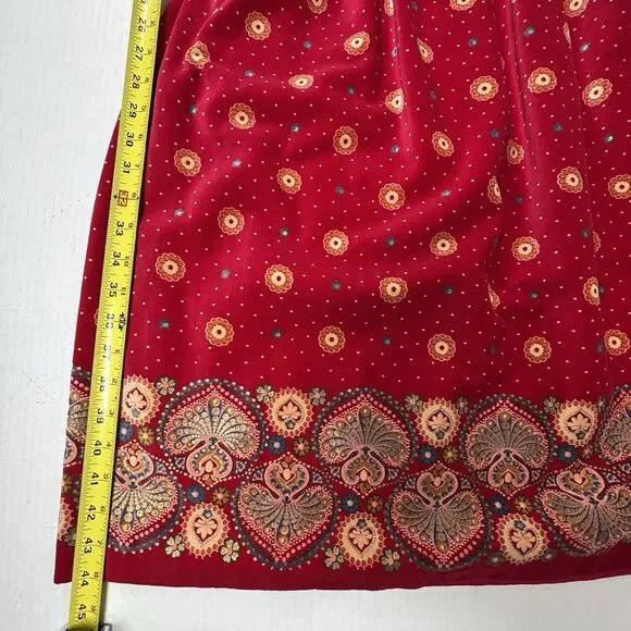 VTG Victor‎ Costa Red Velveteen Midi Party Dress Womens 10 Belted Puff Gold EUC